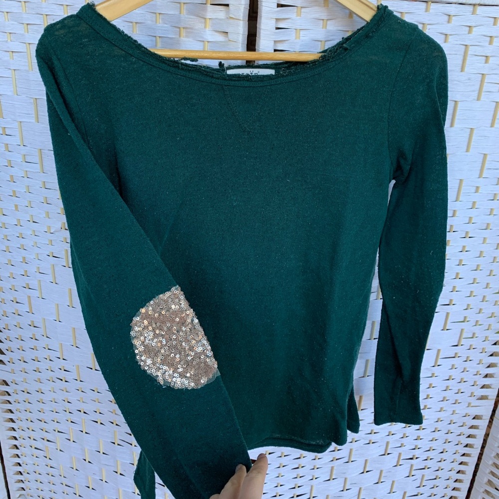 Emerald Green Long Sleeve w Sequin Elbow Patch